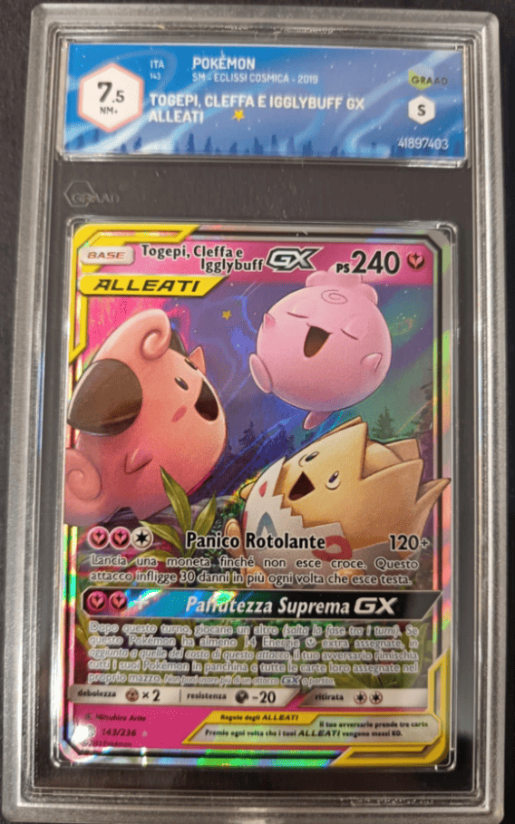 Togepi & Cleffa & Igglybuff GX Alleati 143/236 Eclissi Cosmica Ita Graad 7.5